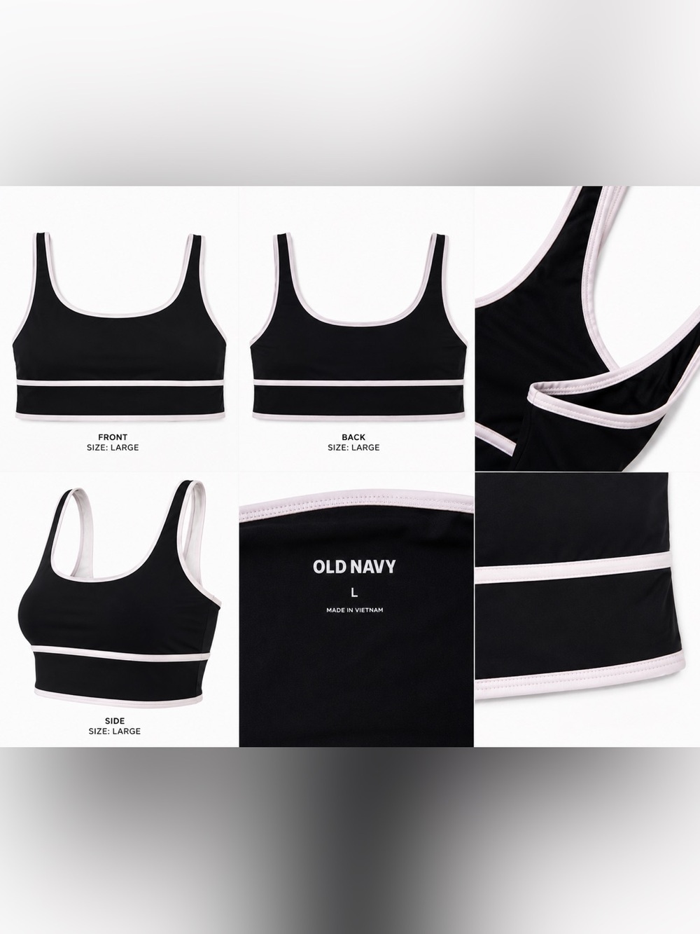 Old Navy Black Swim Sports Bra with White Trim